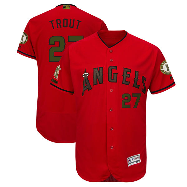 Men's Los Angeles Angels #27 Mike Trout Red 2018 Memorial Day Flexbase Stitched MLB Jersey
